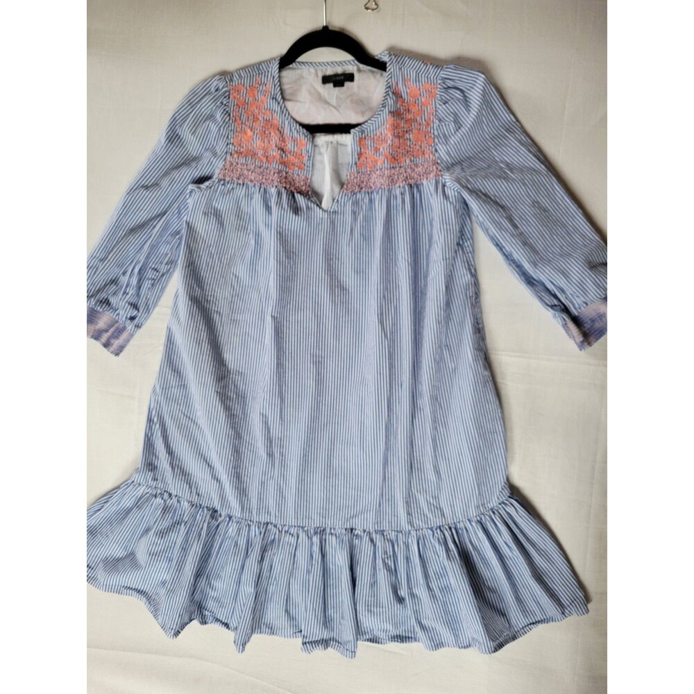 J. Crew Embroidered Popover Dress With Ruffle Hem SZ XXS  100% Cotton - Picture 6 of 11